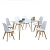 Juego De Comedor 6 Sillas Mesa Tapa De Vidrio Patas Madera