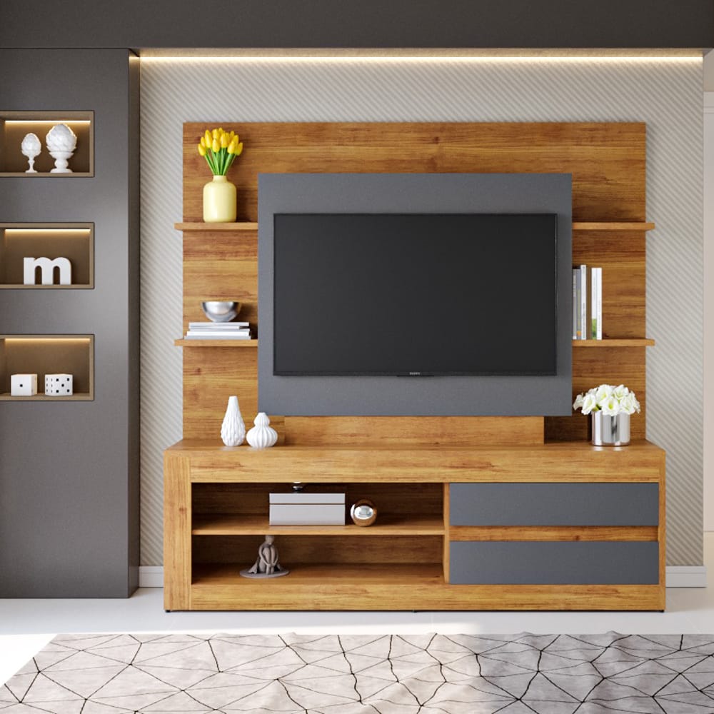 Rack Tv Modular Living Hasta Led 55 Estantes Exclusive Gris - Imagen 2