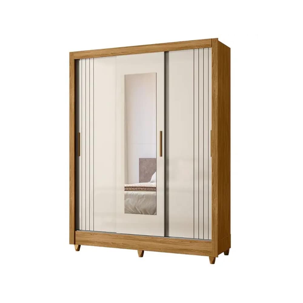 Ropero 3 Puertas Corredizas 2 Cajones Con Espejo Bolivia Freijo Off White