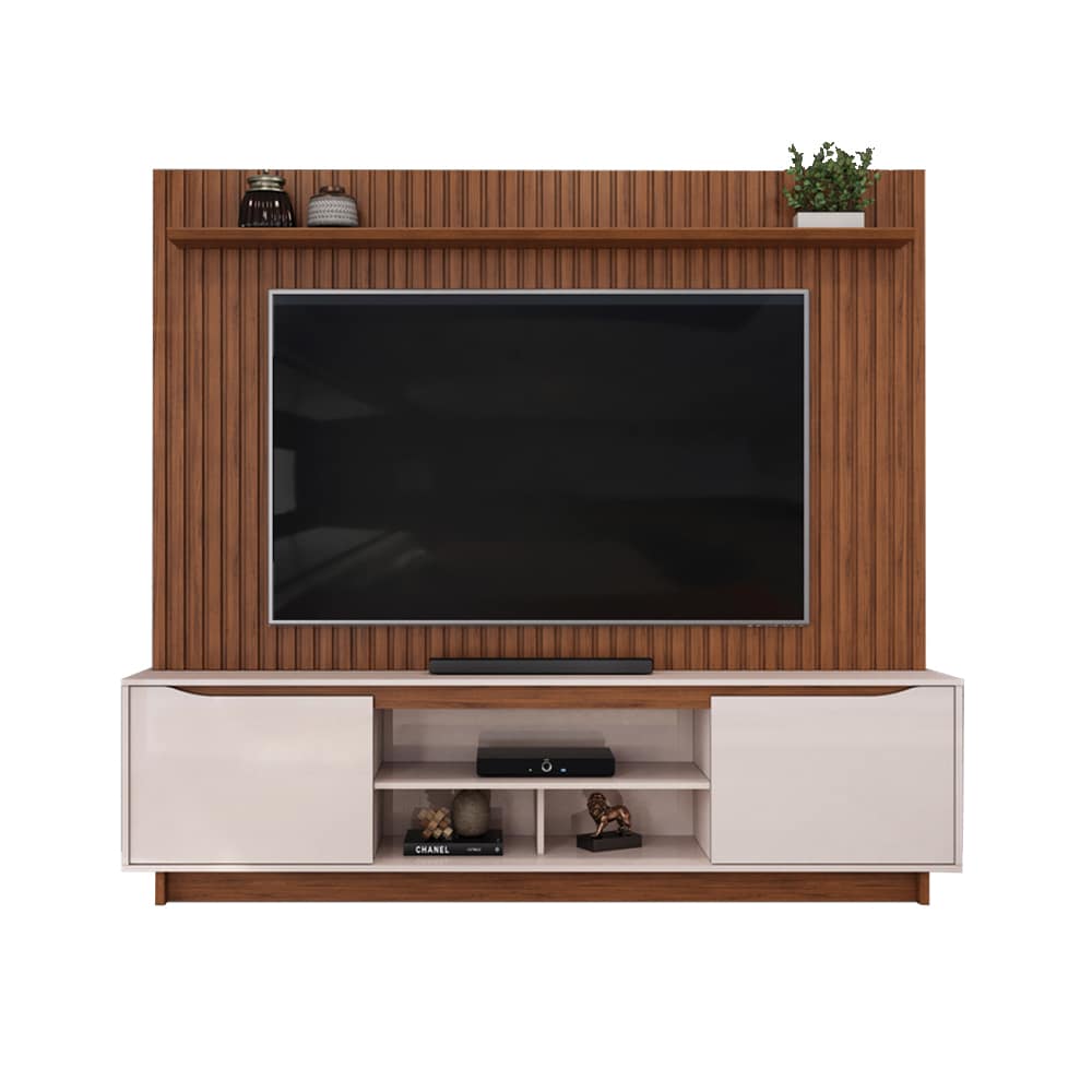 Rack Tv Panel 2 Puertas Estantes Luces Led Hasta 70 Pulgadas Freijo