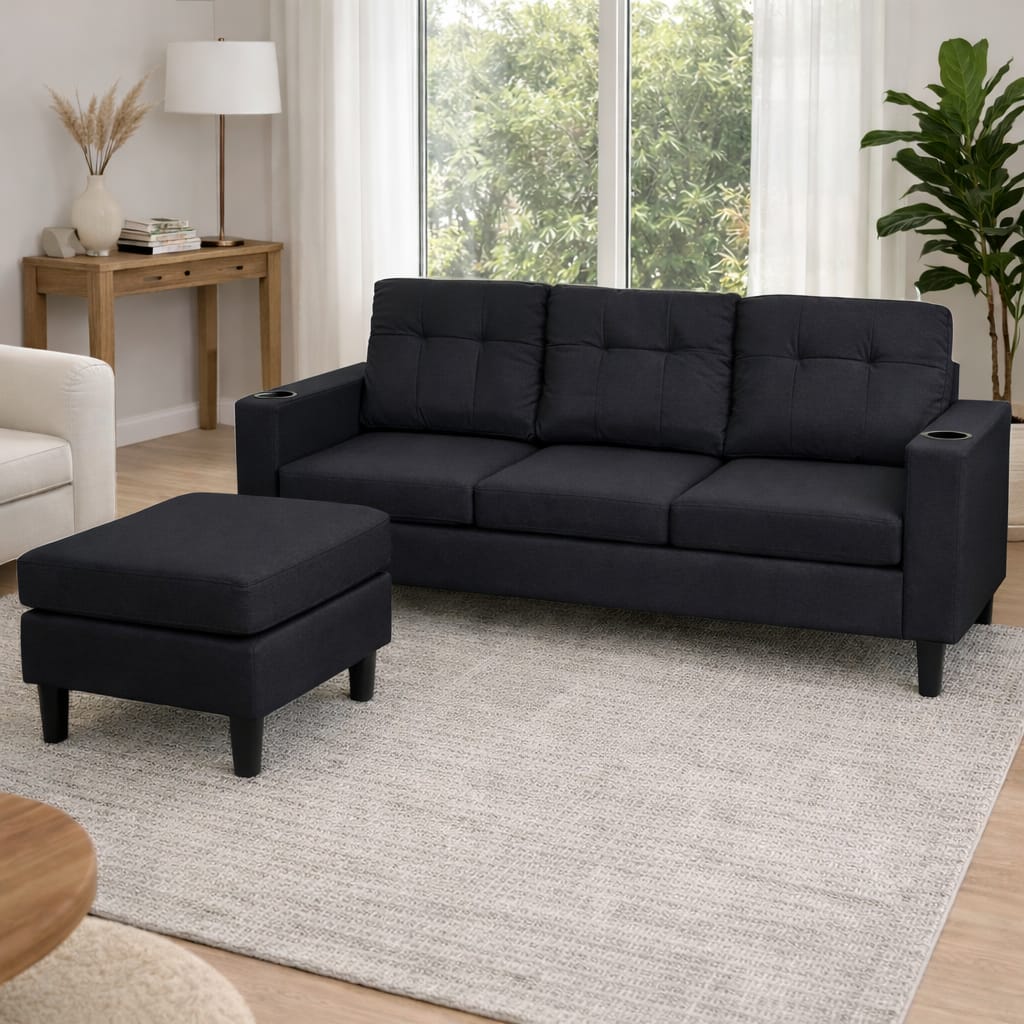 Sofá MILKA con Chaise Long Negro - Imagen 3