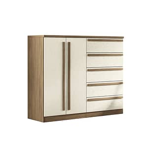 Comoda Cajonera 2 Puertas 5 Cajones 100% Mdp Dormitorio Jatoba Arena