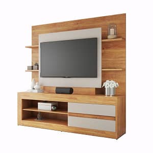 Rack Tv Modular Living Hasta Led 55 Estantes Exclusive Miel Off White