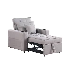 Sofa Cama Una Plaza Tapizado En Tela Color Gris Apertura Frontal