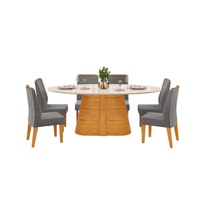 Juego De Comedor Mesa Ovalada 6 Sillas Tapizadas Mdp
