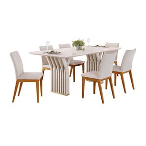 Juego De Comedor Mesa Rectangular 6 Sillas Tapizadas Mdp