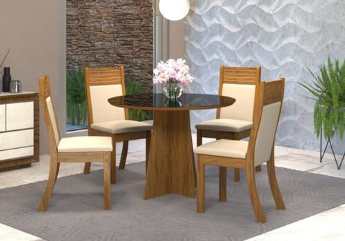 Juego De Comedor 4 Sillas Tapizadas Mesa De Vidrio Dalila