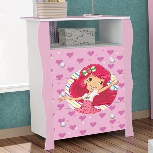 Comoda Para Niños 3 Cajones 1 Estante Infantil Frutillita