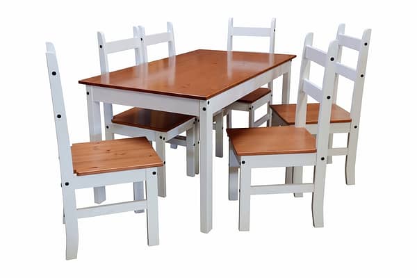 Juego De Comedor 6 Sillas Pino Tratado Blanco Nogal Mexicana - Imagen 2