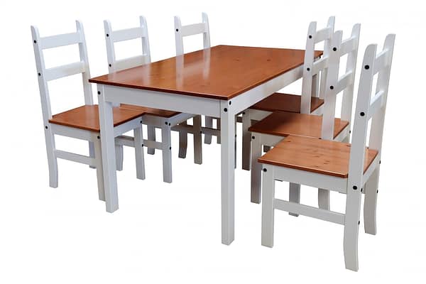 Juego De Comedor 6 Sillas Pino Tratado Blanco Nogal Mexicana - Imagen 3