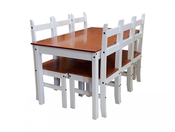 Juego De Comedor 6 Sillas Pino Tratado Blanco Nogal Mexicana
