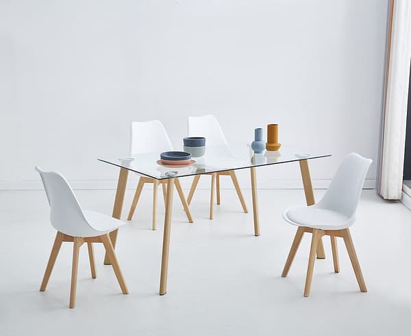 Juego De Comedor 6 Sillas Mesa Tapa De Vidrio Patas Madera - Imagen 2