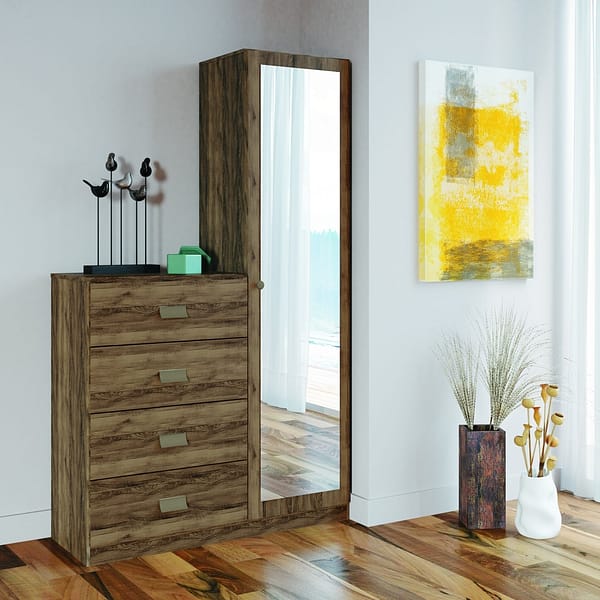 Comoda 4 Cajones 1 Puerta Con Espejo Cajonera Dormitorio - Imagen 2