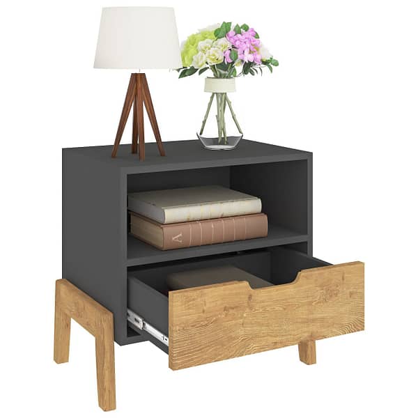 Mesa De Luz 1 Cajon Frente De Madera Y Patas Linea Retro Grafito - Imagen 3
