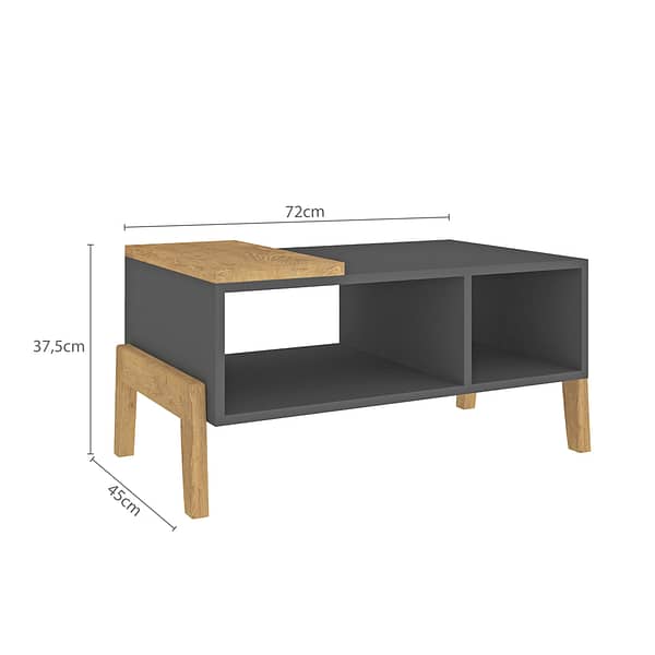 Mesa De Centro Living Con Patas De Madera Linea Retro Grafito - Imagen 4
