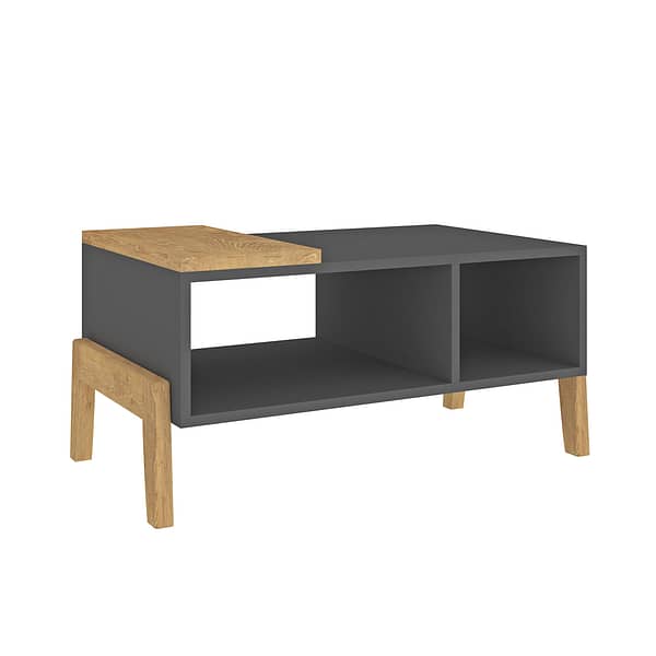 Mesa De Centro Living Con Patas De Madera Linea Retro Grafito