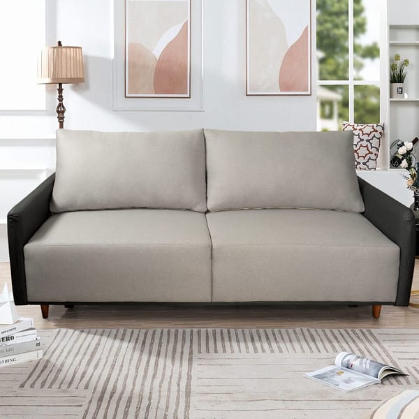Sillon Sofa 3 Cuerpos Con Patas De Madera Tapizado Tela - Imagen 2