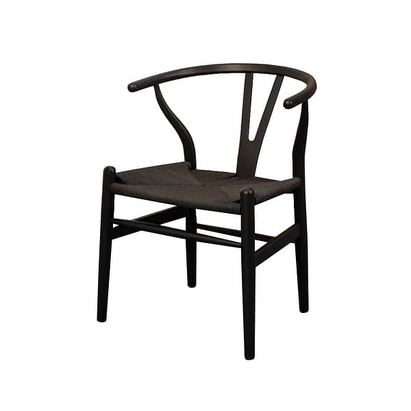 Silla De Comedor Wishbone Madera Beech Y Asiento Ratan Negro