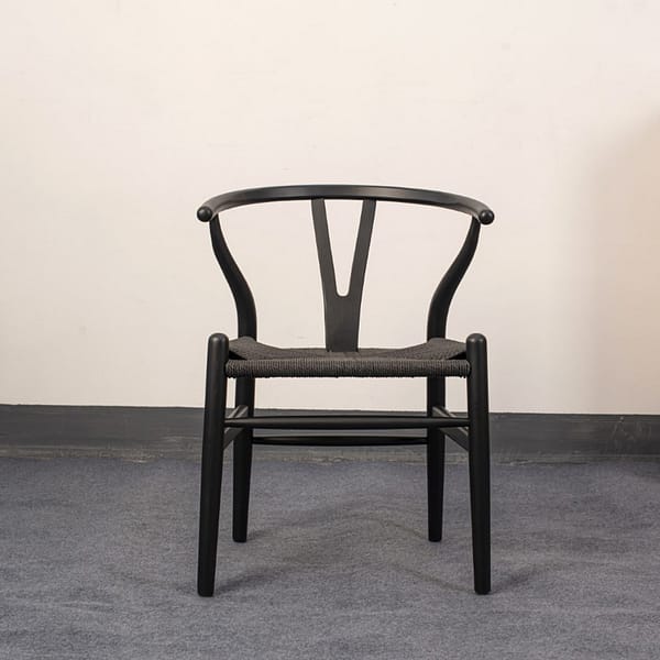 Silla De Comedor Wishbone Madera Beech Y Asiento Ratan Negro - Imagen 2
