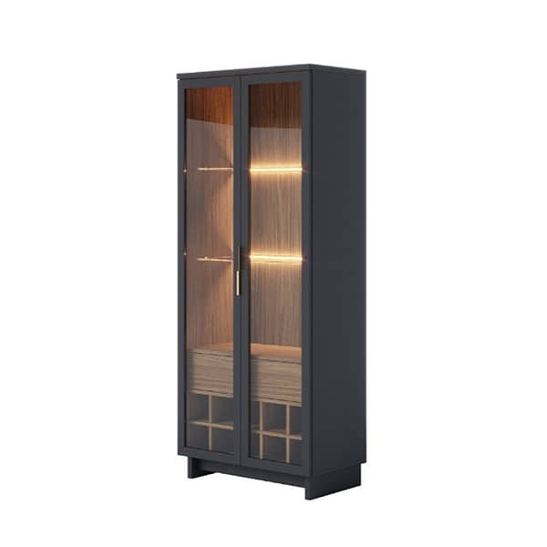 Cristalero Aparador Bar Modular 2 Puertas Vidrio Luz Led