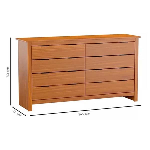 Comoda 8 Cajones Tiradores Metalicos Madera Maciza Cera - Imagen 3