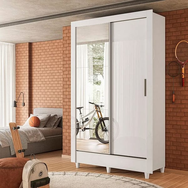 Ropero 2 Puertas Corredizas Con Espejo Y Patas Dormitorio - Imagen 4