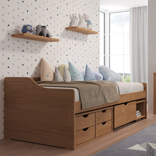 Cama 1 Plaza Multifuncional 5 Cajones Madera Maciza - Imagen 3