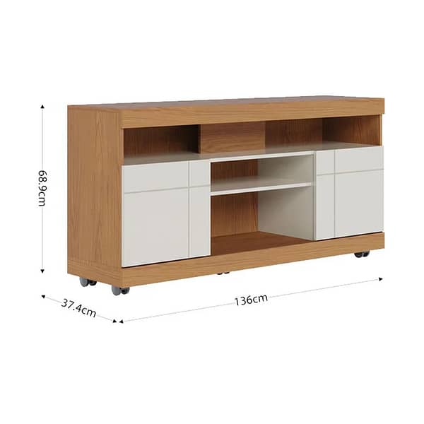 Rack Tv Living 2 Puertas Estantes Ruedas Hasta 55 Pulgadas - Imagen 2
