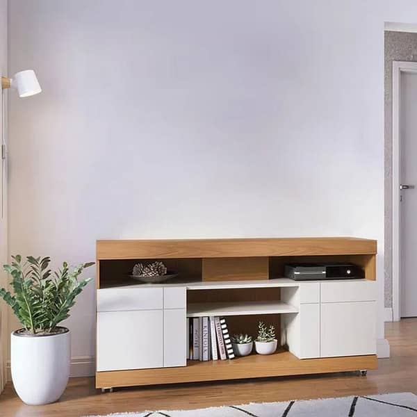 Rack Tv Living 2 Puertas Estantes Ruedas Hasta 55 Pulgadas - Imagen 3