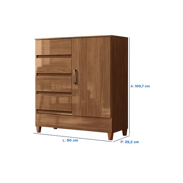 Comoda Cajonera Dormitorio 4 Cajones 1 Puerta - Imagen 2