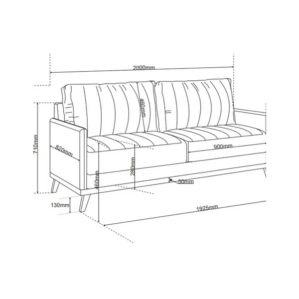 Sofa 3 Cuerpos Tapizado Cuero Y Tela Patas De Madera - Imagen 3