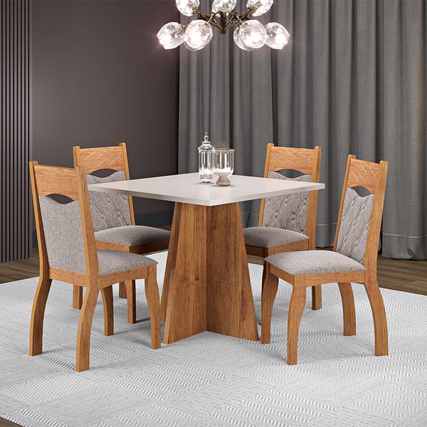 Juego De Comedor 4 Sillas Tapizadas Tapa Rectangular - Imagen 4
