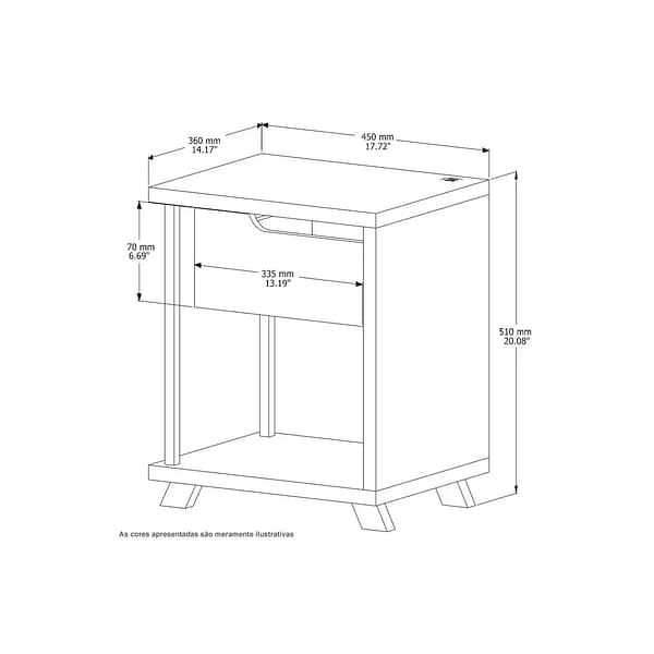 Mesa De Luz Smart 1 Cajon Con Cargador Usb Moderna - Imagen 2