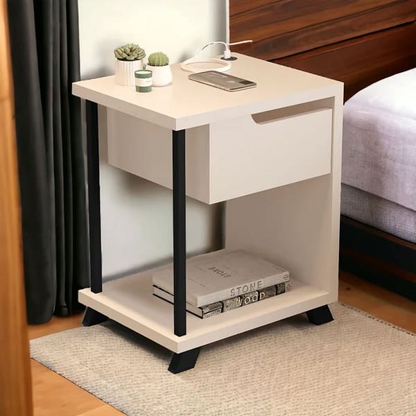 Mesa De Luz Smart 1 Cajon Con Cargador Usb Moderna - Imagen 3