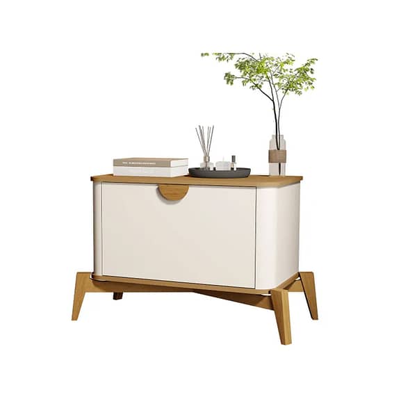 Mesa De Luz 1 Puerta 4 Patas Mdp Off White Natural