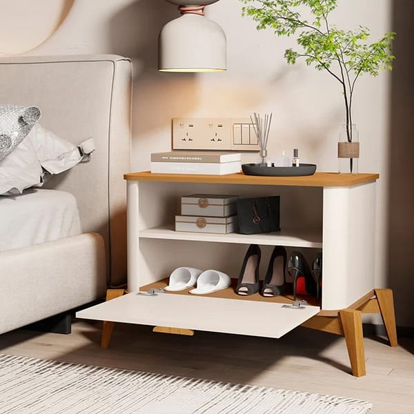 Mesa De Luz 1 Puerta 4 Patas Mdp Off White Natural - Imagen 3