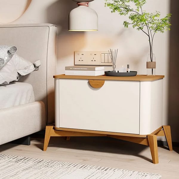 Mesa De Luz 1 Puerta 4 Patas Mdp Off White Natural - Imagen 4