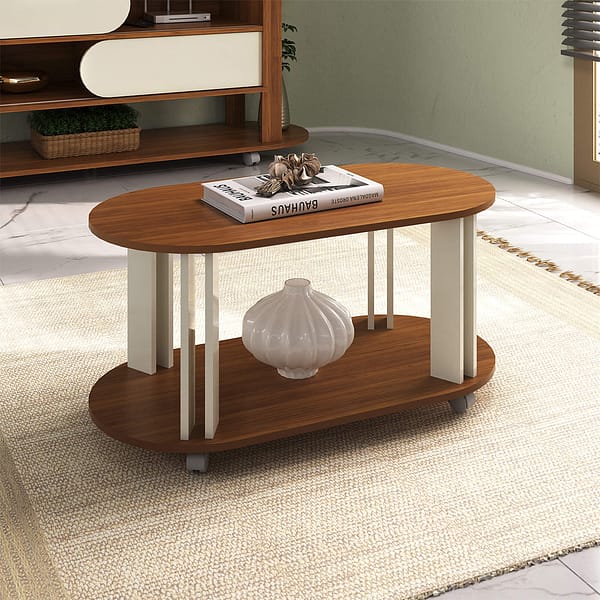 Mesa De Centro Living Ovalada Moderna Con Rudas - Imagen 2