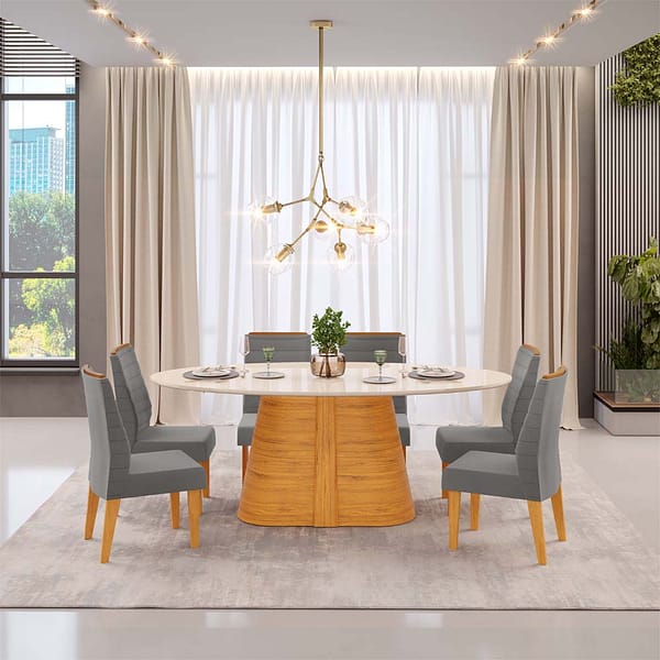 Juego De Comedor Mesa Ovalada 6 Sillas Tapizadas Mdp - Imagen 4