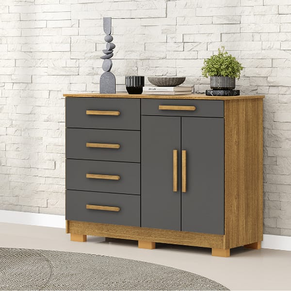 Comoda 5 Cajones 2 Puertas Moderna Con Estante 100% Mdp - Imagen 2