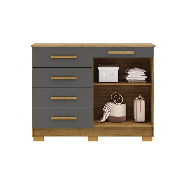 Comoda 5 Cajones 2 Puertas Moderna Con Estante 100% Mdp - Imagen 3
