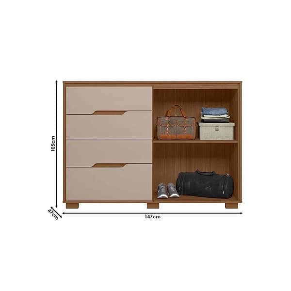 Comoda Cajonera 3 Cajones 2 Puertas Con Estantes Y Relieve - Imagen 3
