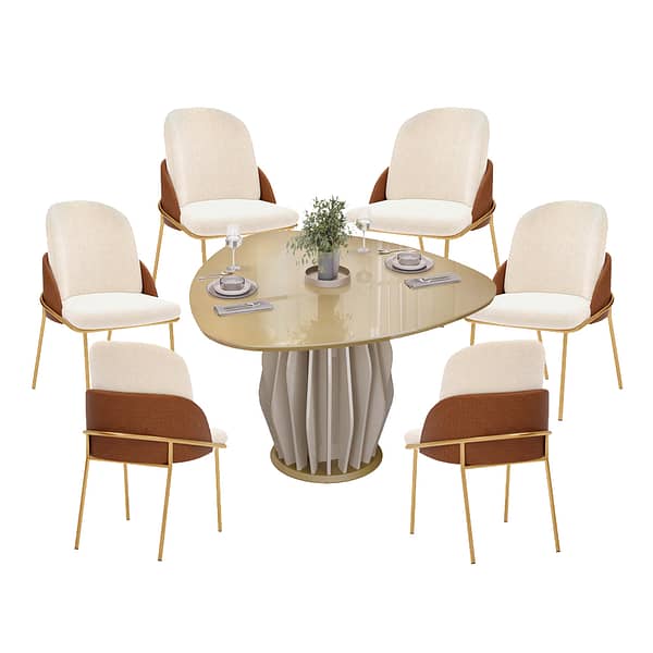 Juego De Comedor Mesa Organica 6 Sillas Tapizadas Mdp