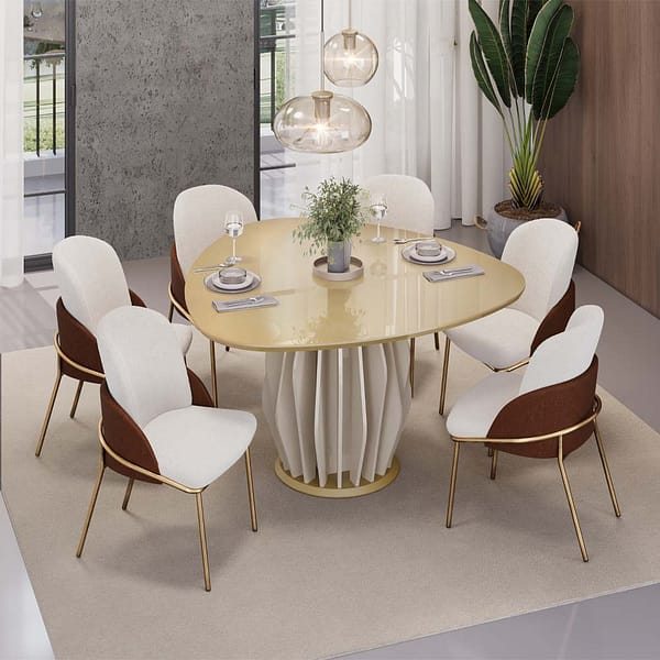 Juego De Comedor Mesa Organica 6 Sillas Tapizadas Mdp - Imagen 4