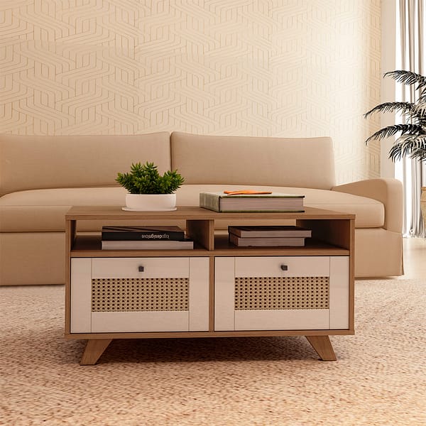 Mesa De Centro Living 2 Cajones 2 Estantes Con Patas - Imagen 3