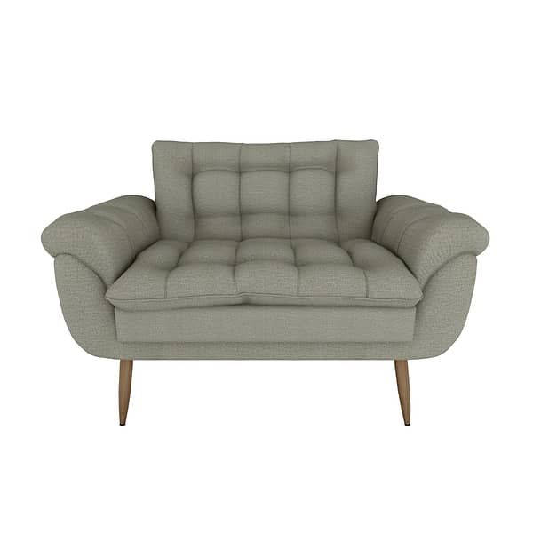 Sofa 2 Cuerpos Capitoneado Tapizado Tela Patas De Madera