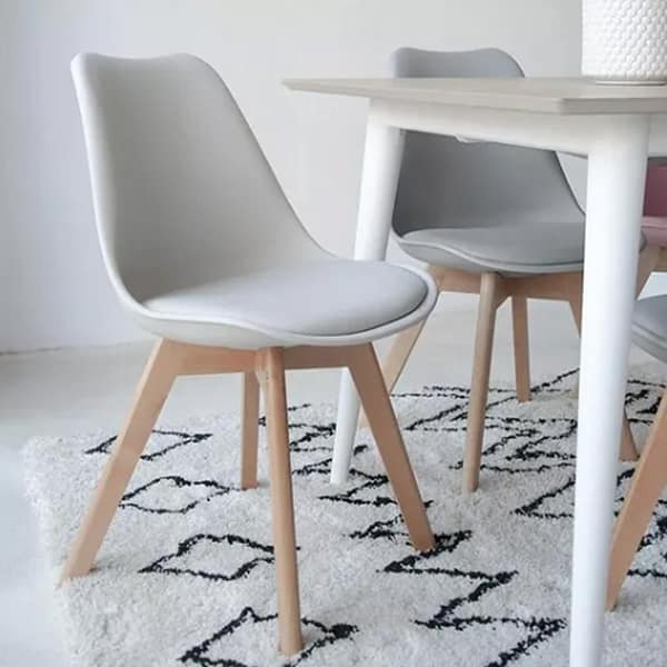 Silla De Comedor Acolchonada Eames Tapizada Blanca Patas De Madera - Imagen 3