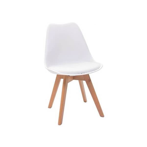 Silla De Comedor Acolchonada Eames Tapizada Blanca Patas De Madera