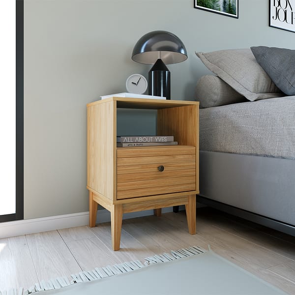 Mesa De Luz 1 Cajon Mdp Patas De Madera Linea Retro - Imagen 2