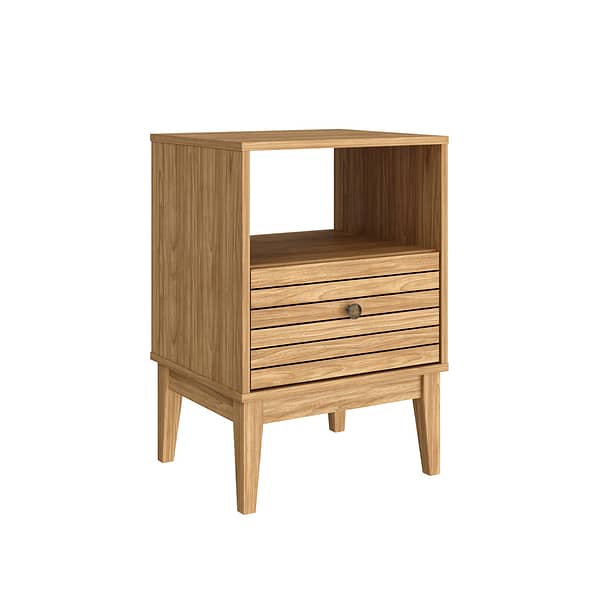 Mesa De Luz 1 Cajon Mdp Patas De Madera Linea Retro